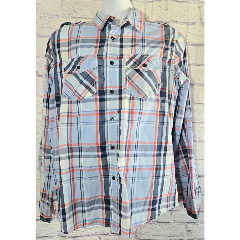 Carbon Blue Black Plaid Button Up Men's Shirt Medium Classic Fit